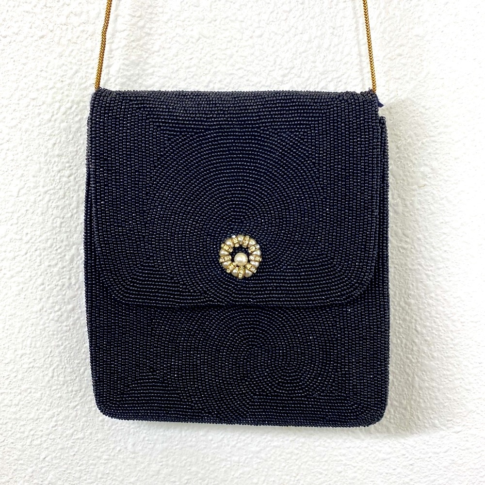 VINTAGE black beaded evening bag